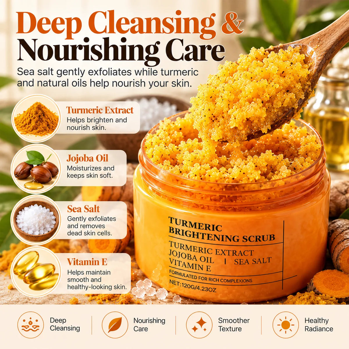 Zenvora Turmeric Body Polish 100g – Gentle Turmeric Scrub for Face and Body